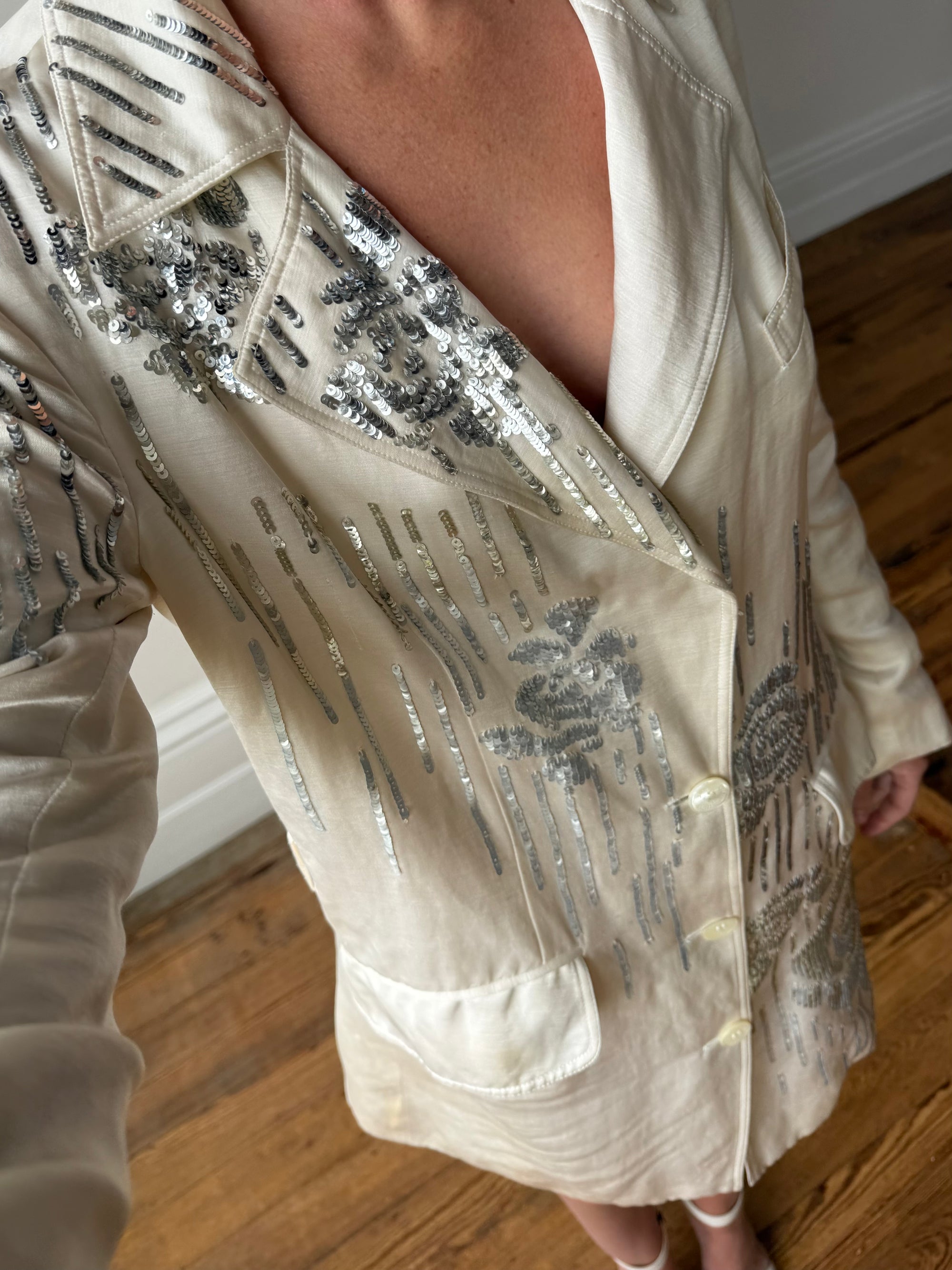Vintage 2007 John Galliano Metallic Rose Silk Linen Blazer Dress