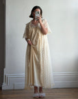 Vintage 70s Creme Lace Embroidered Rose Slip and Robe Set