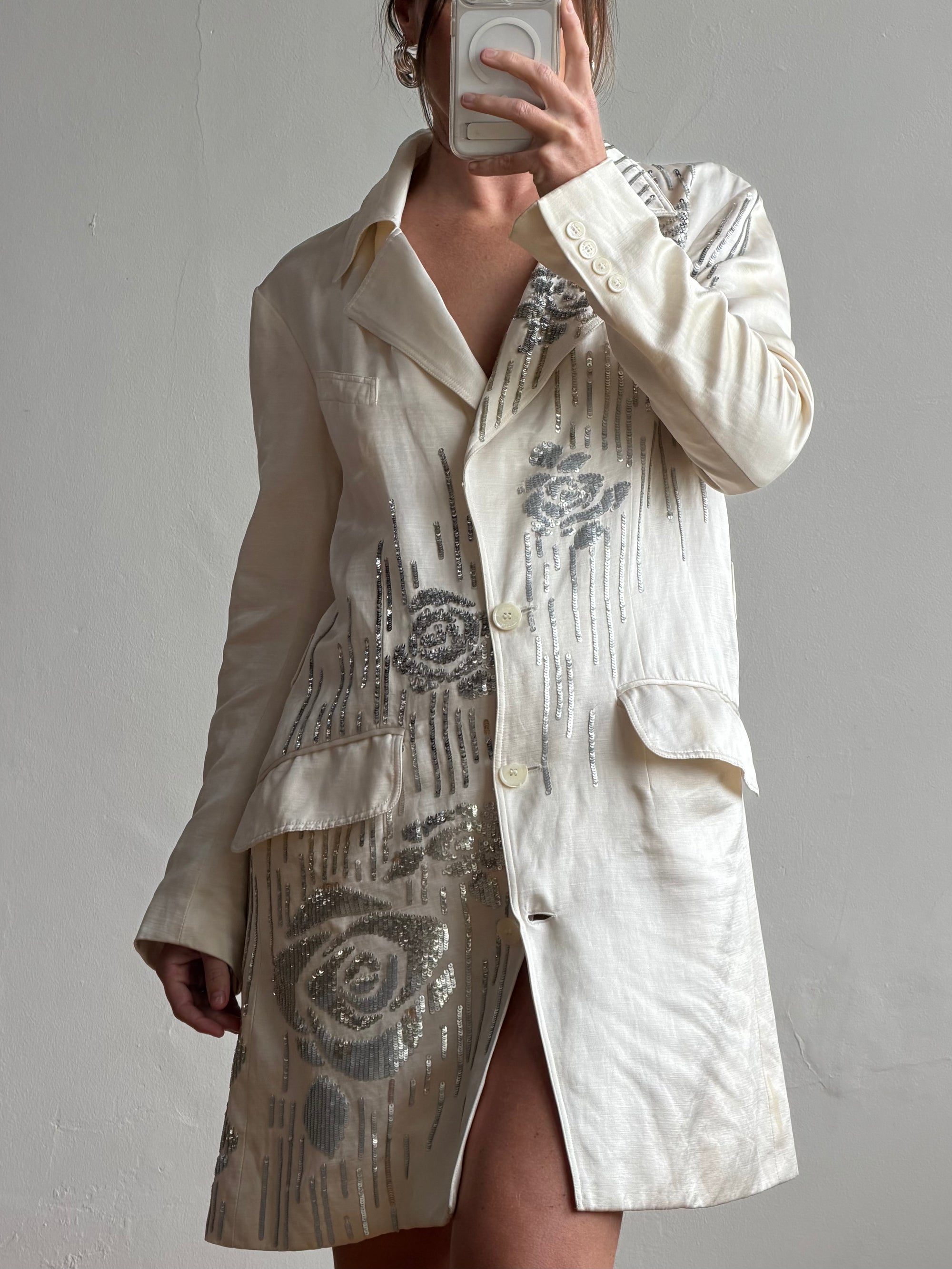 Vintage 2007 John Galliano Metallic Rose Silk Linen Blazer Dress