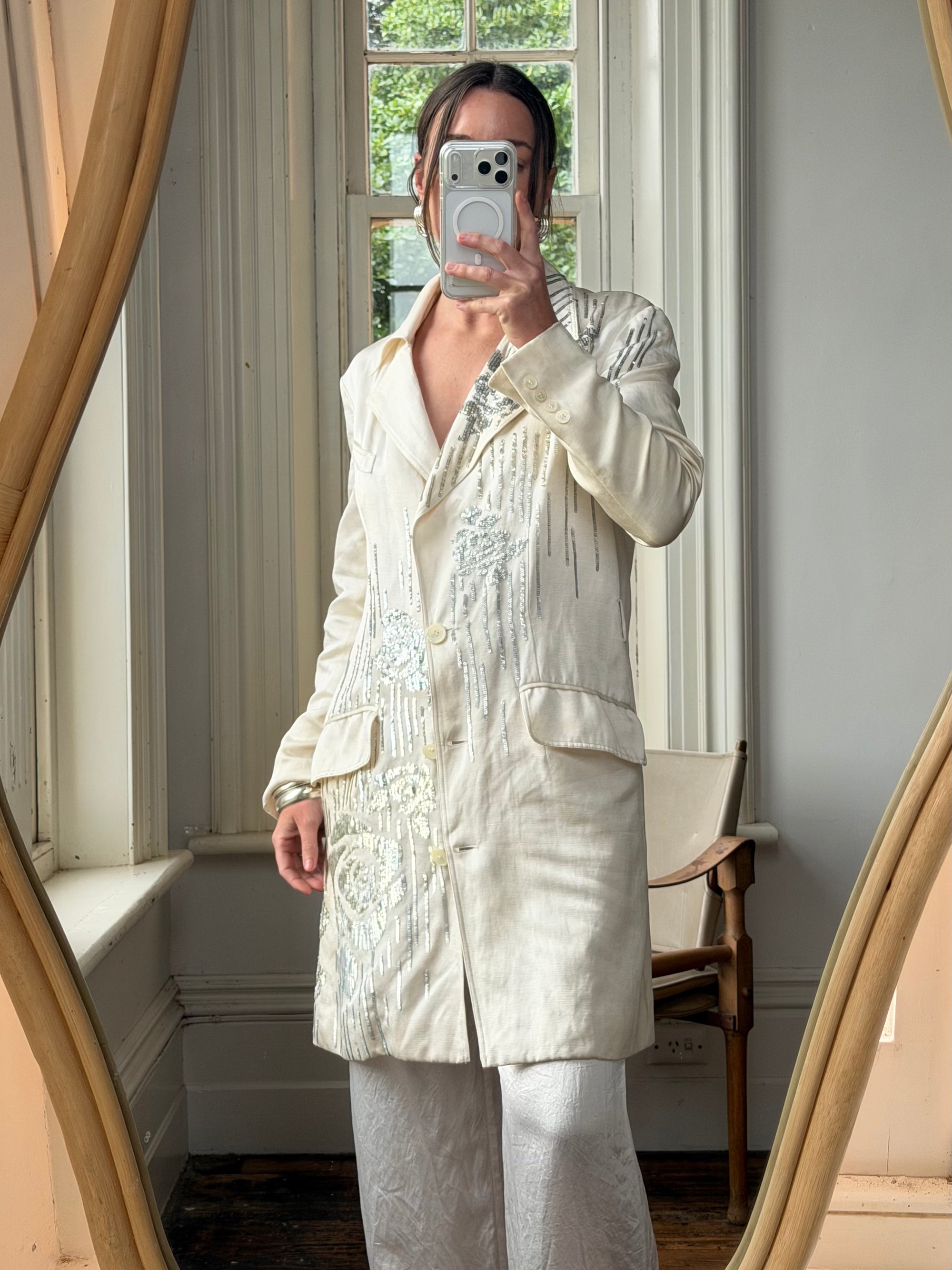 Vintage 2007 John Galliano Metallic Rose Silk Linen Blazer Dress