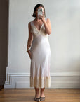 Vintage 40s Liquid Satin Lace Baby Pink Slip
