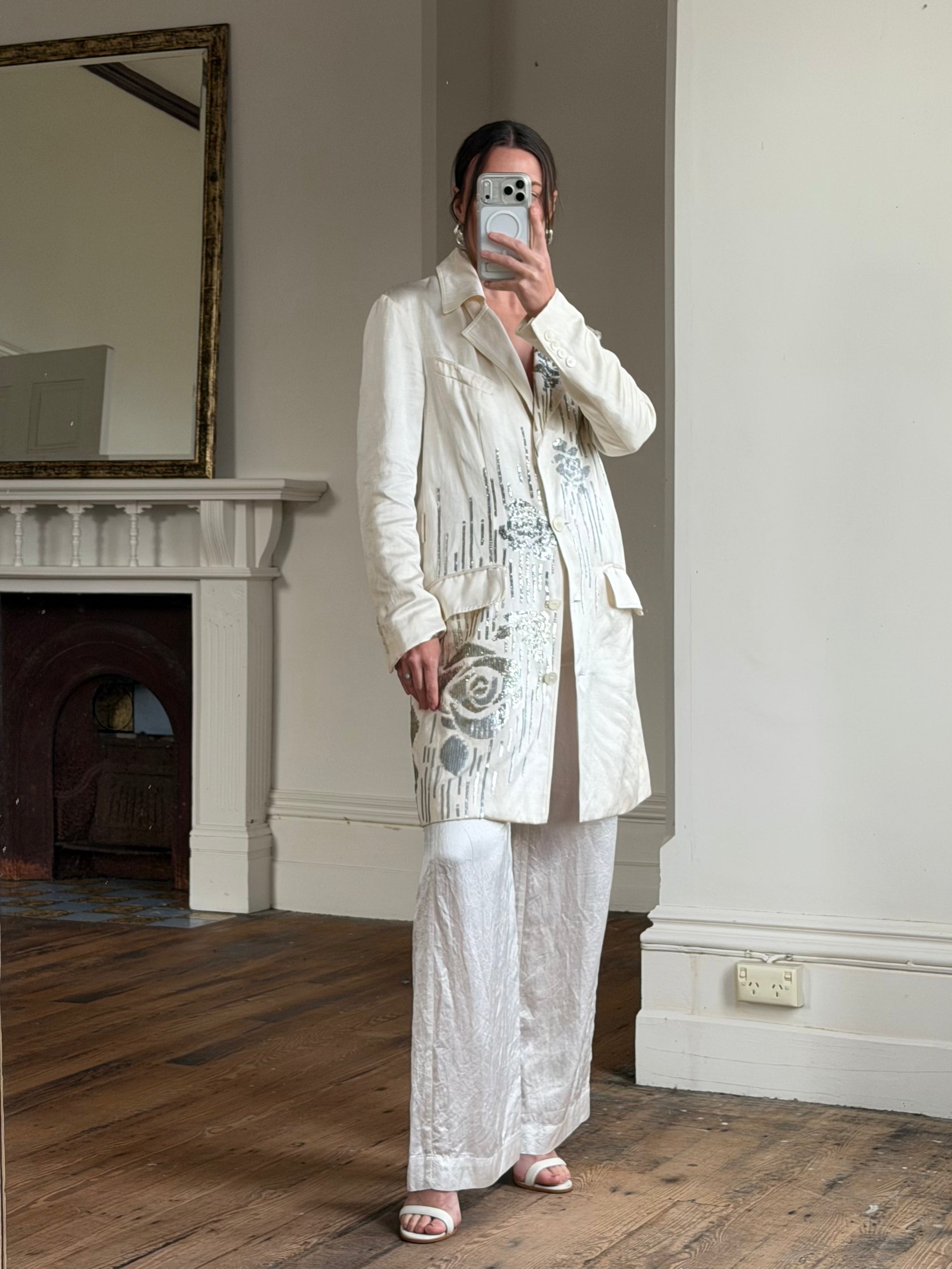 Vintage 2007 John Galliano Metallic Rose Silk Linen Blazer Dress