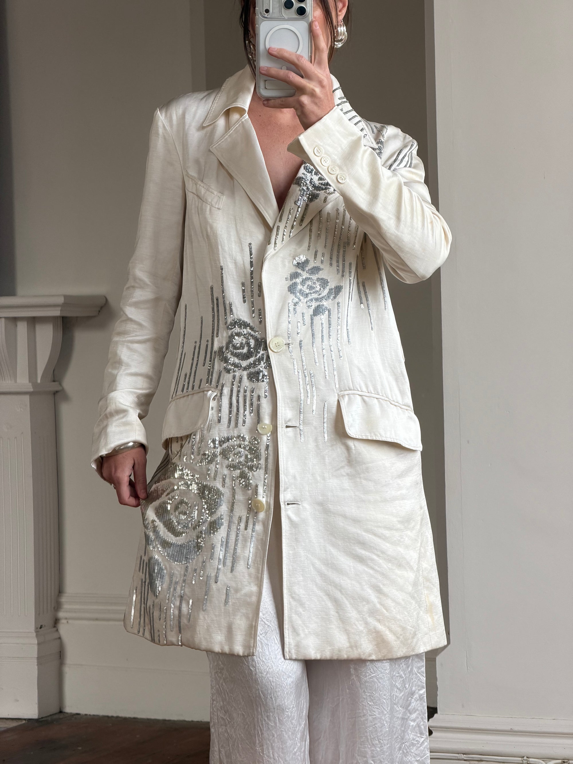 Vintage 2007 John Galliano Metallic Rose Silk Linen Blazer Dress