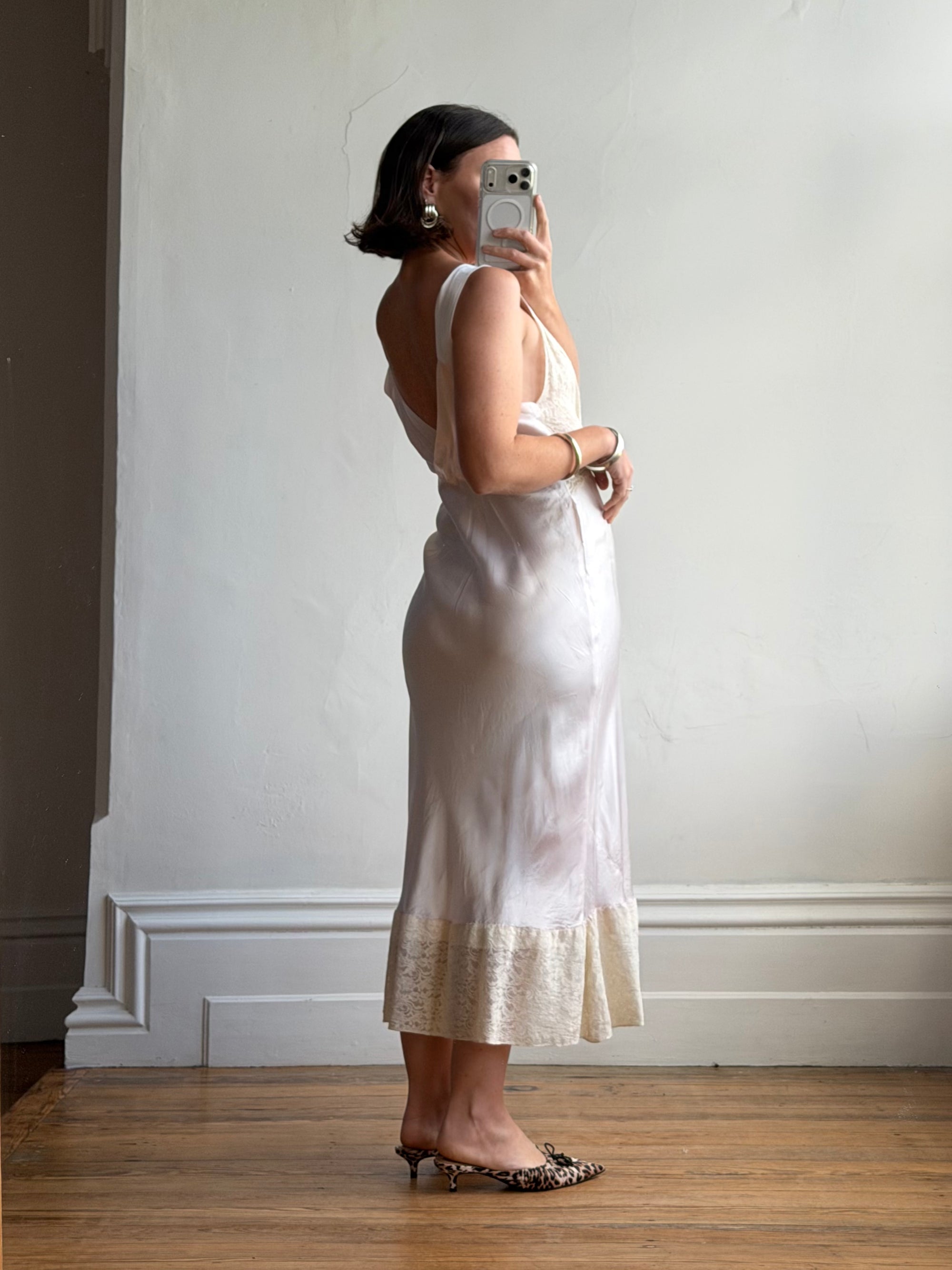 Vintage 40s Liquid Satin Lace Baby Pink Slip
