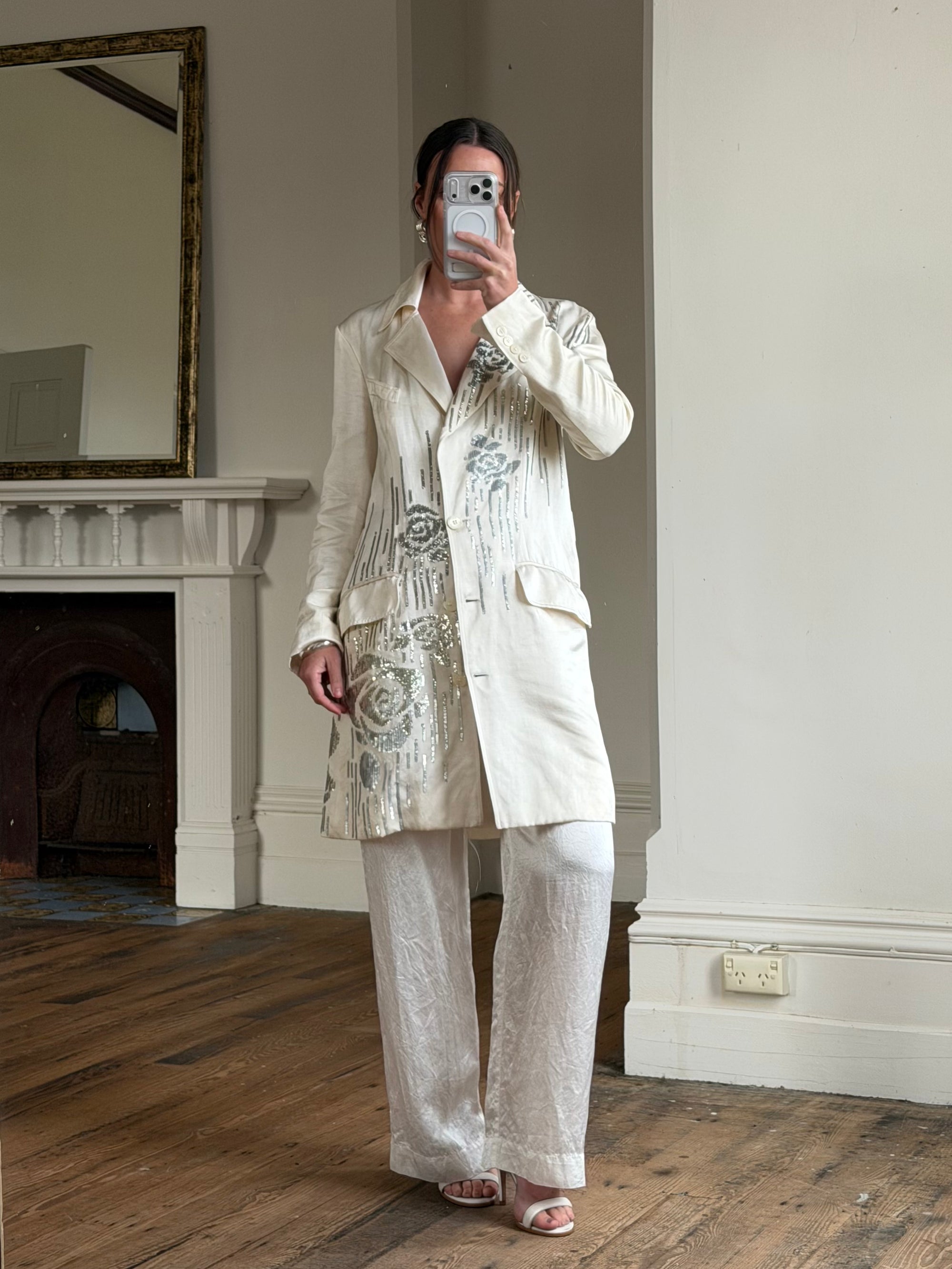 Vintage 2007 John Galliano Metallic Rose Silk Linen Blazer Dress