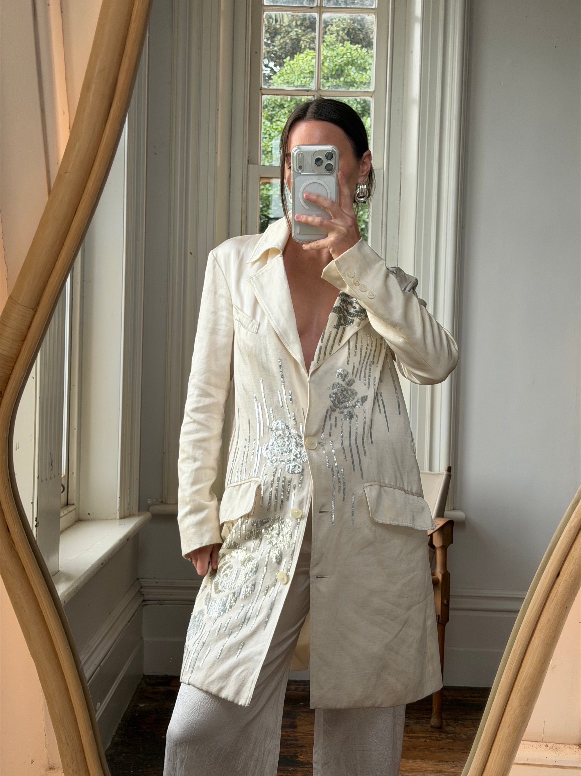 Vintage 2007 John Galliano Metallic Rose Silk Linen Blazer Dress