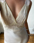 Vintage 40s Liquid Satin Lace Baby Pink Slip