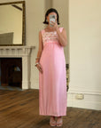 Vintage 60s Lace Ruffled Midi Dress Candy Pink