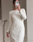 Vintage 90s Rope Embroidered Long Sleeve Open Back Wedding Dress