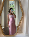 Vintage 60s Lace Ruffled Midi Dress Candy Pink