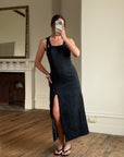 Vintage 90s Jacquard Noir Double Strap Maxi Dress