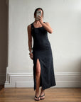 Vintage 90s Jacquard Noir Double Strap Maxi Dress