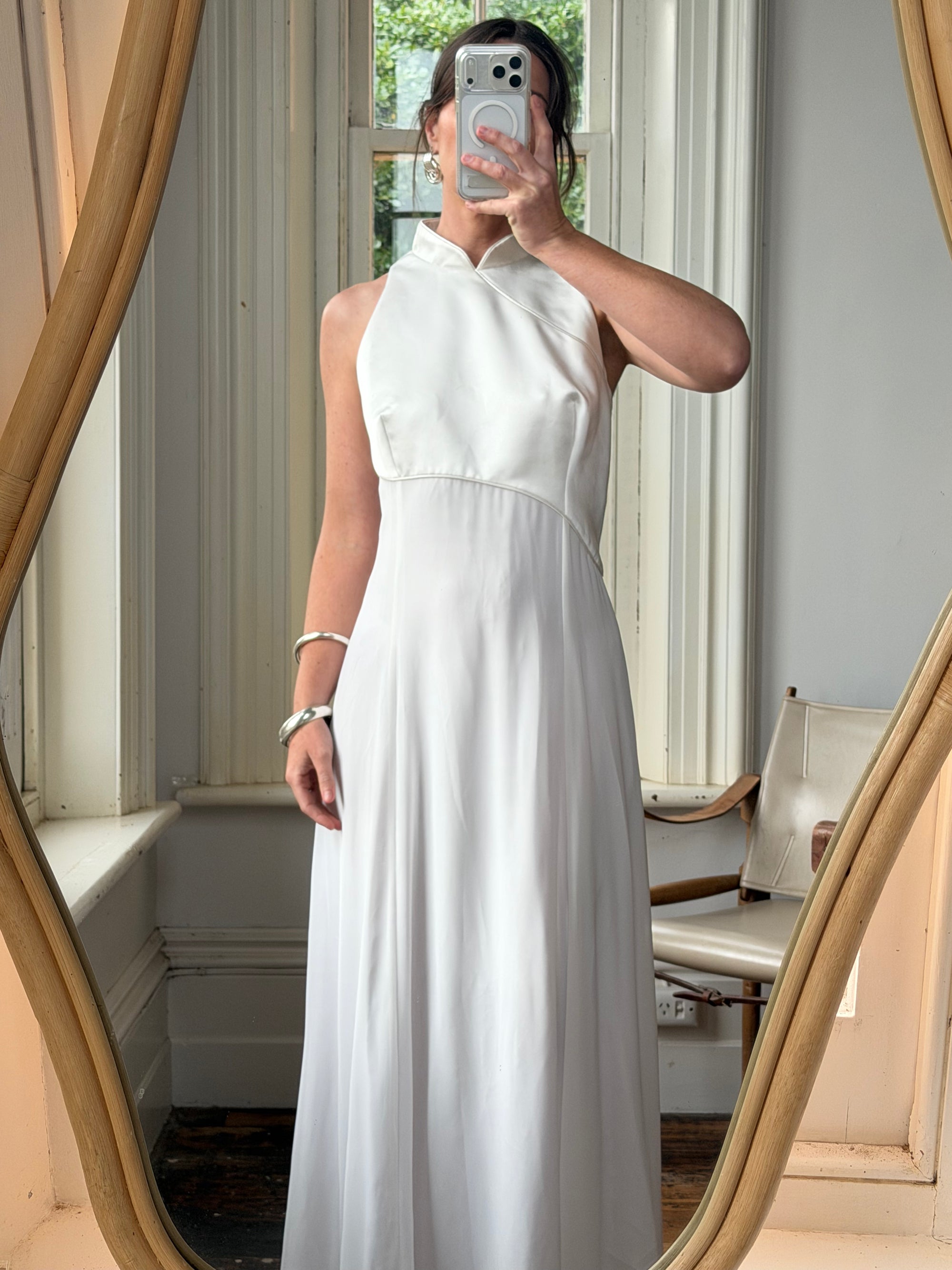 Vintage 90s Satin Cheongsam Sleeveless Bridal Dress