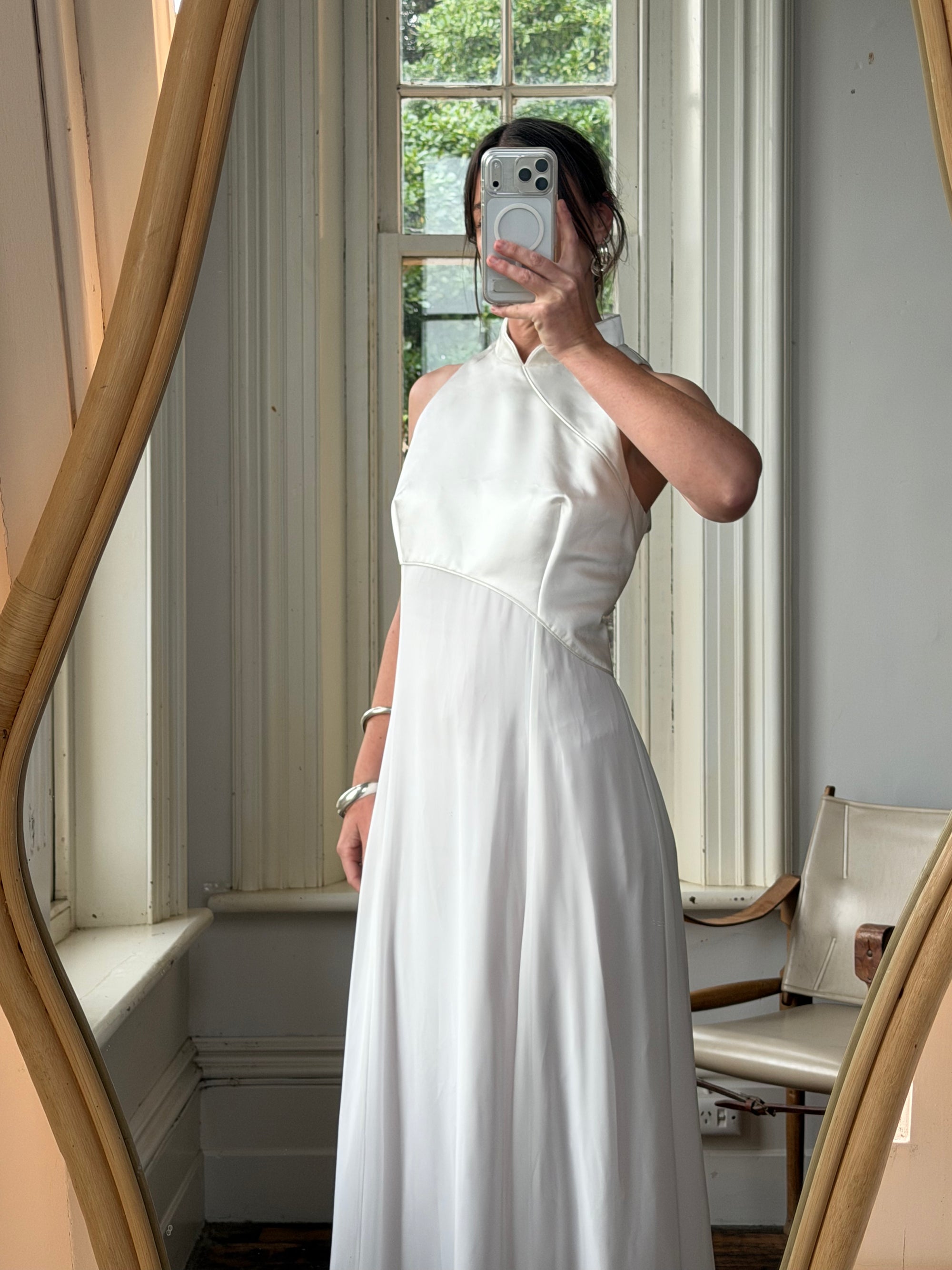 Vintage 90s Satin Cheongsam Sleeveless Bridal Dress