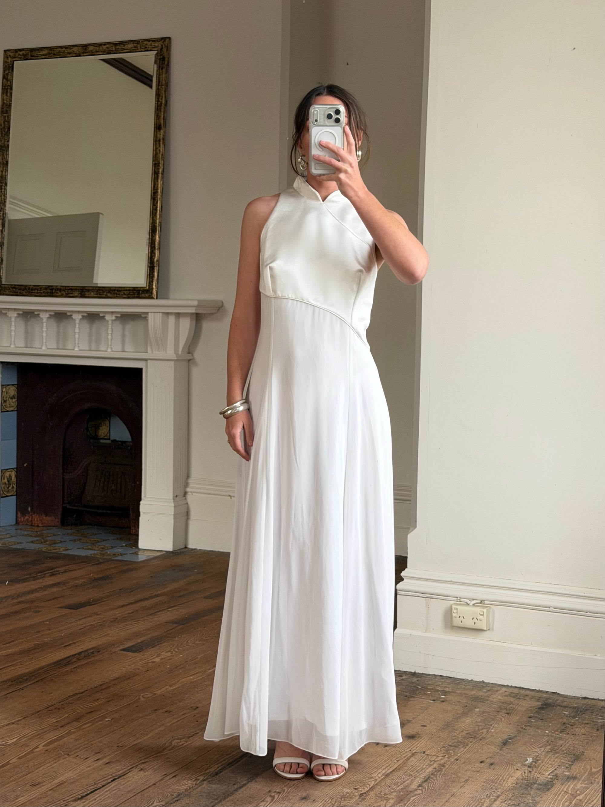 Vintage 90s Satin Cheongsam Sleeveless Bridal Dress