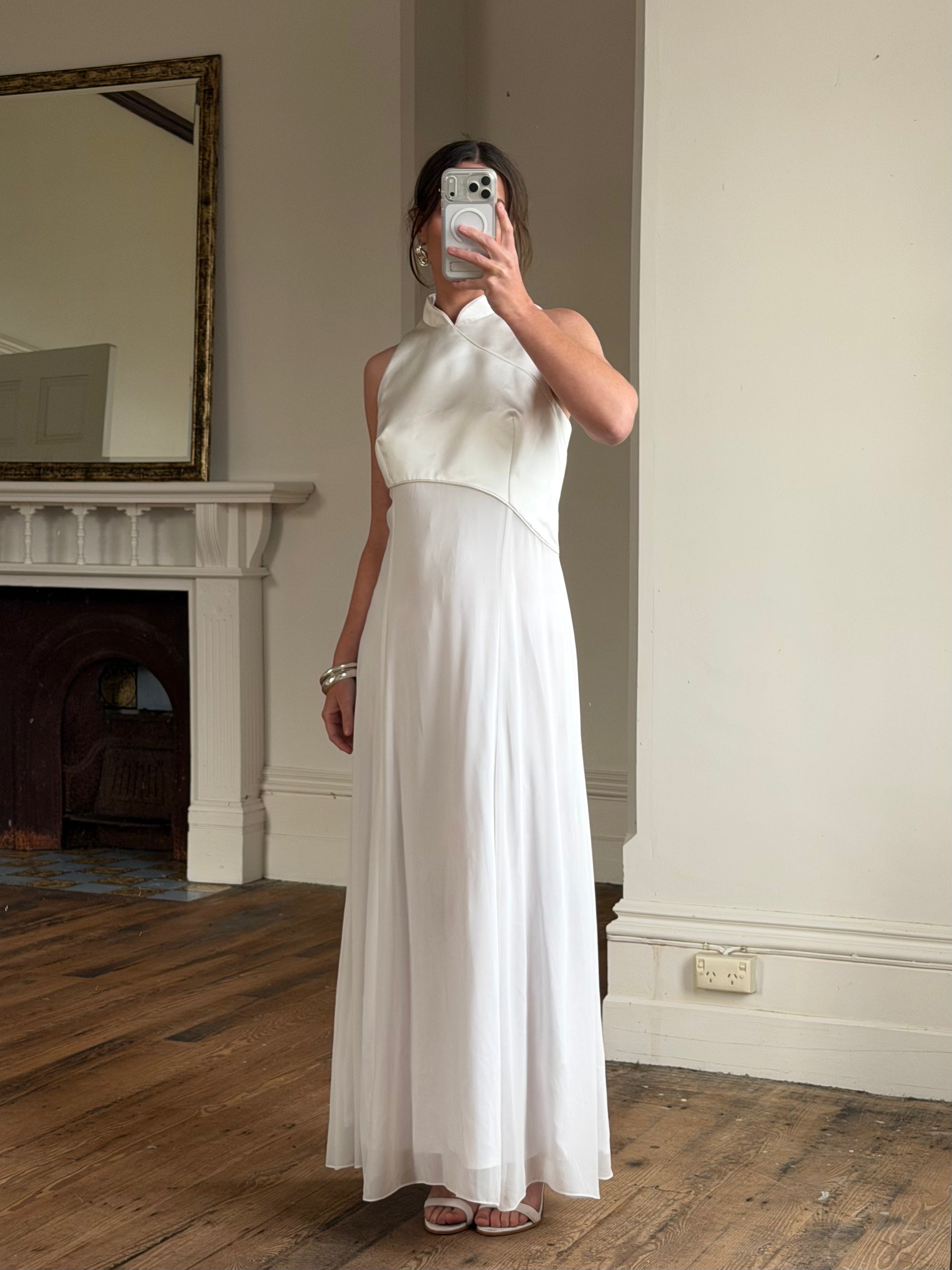 Vintage 90s Satin Cheongsam Sleeveless Bridal Dress