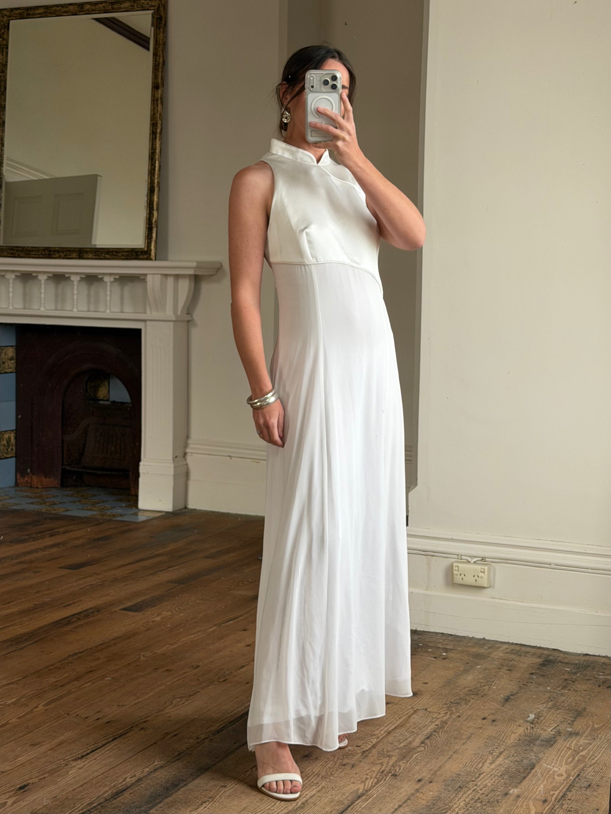 Vintage 90s Satin Cheongsam Sleeveless Bridal Dress