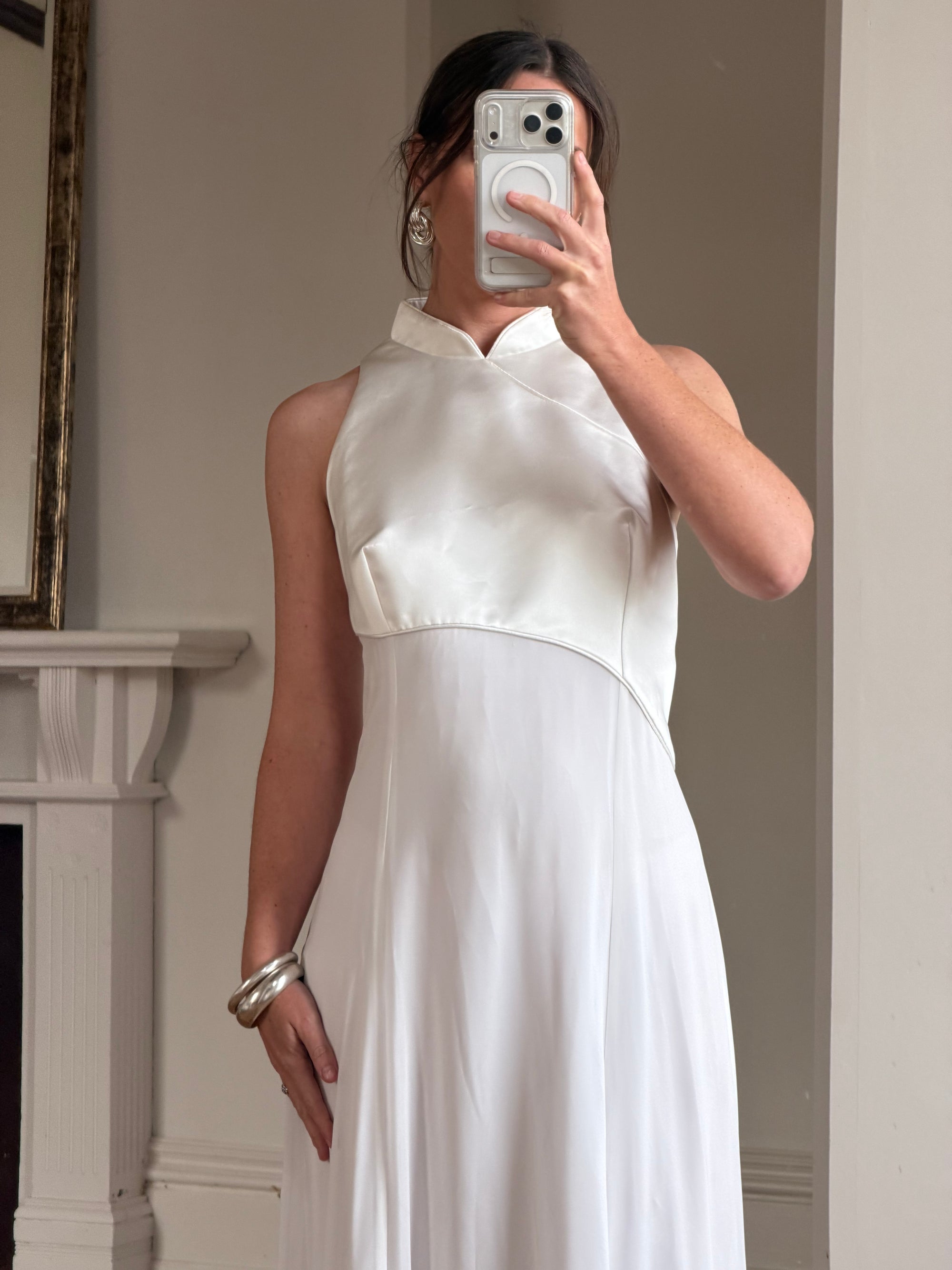 Vintage 90s Satin Cheongsam Sleeveless Bridal Dress