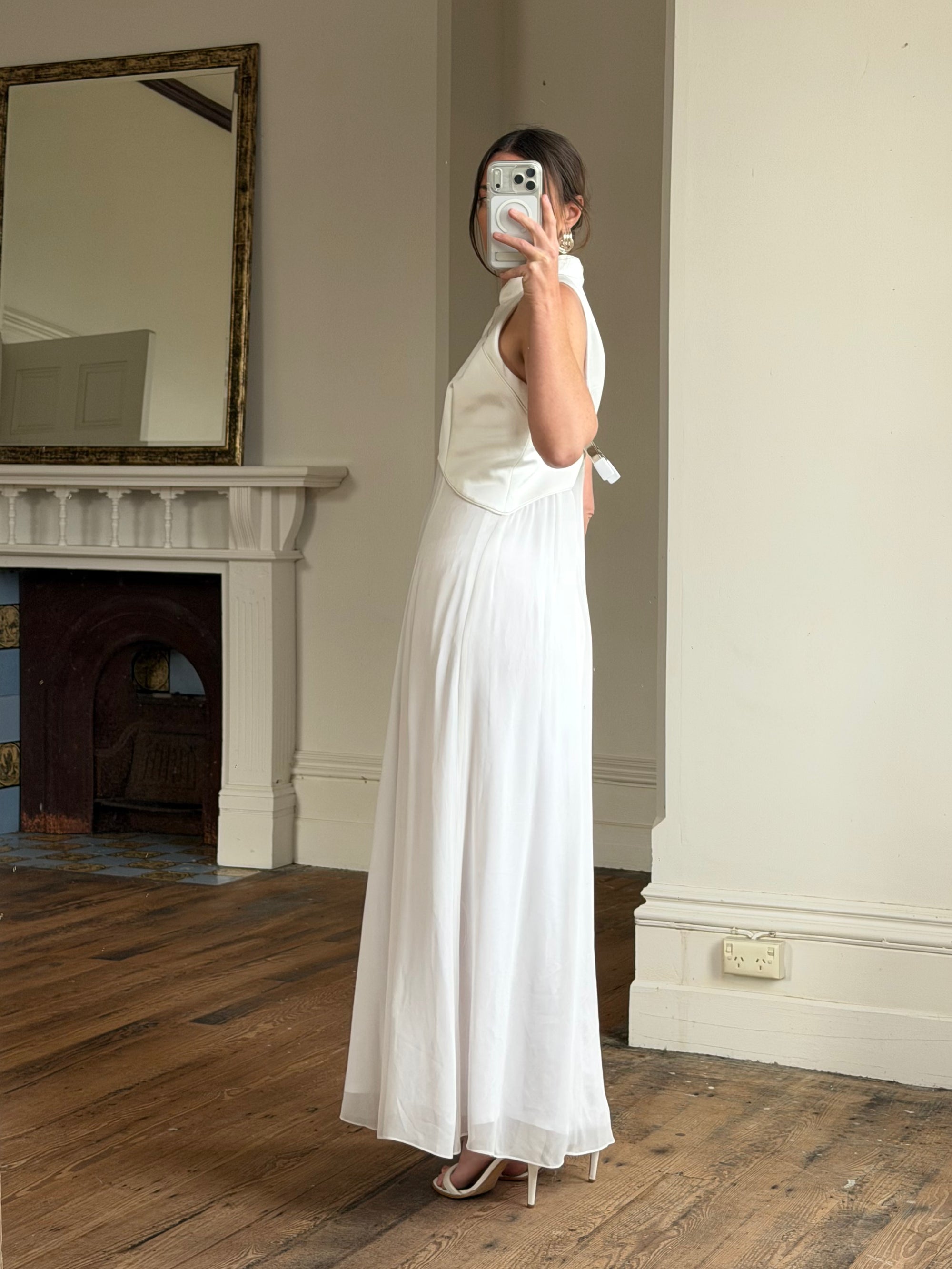 Vintage 90s Satin Cheongsam Sleeveless Bridal Dress