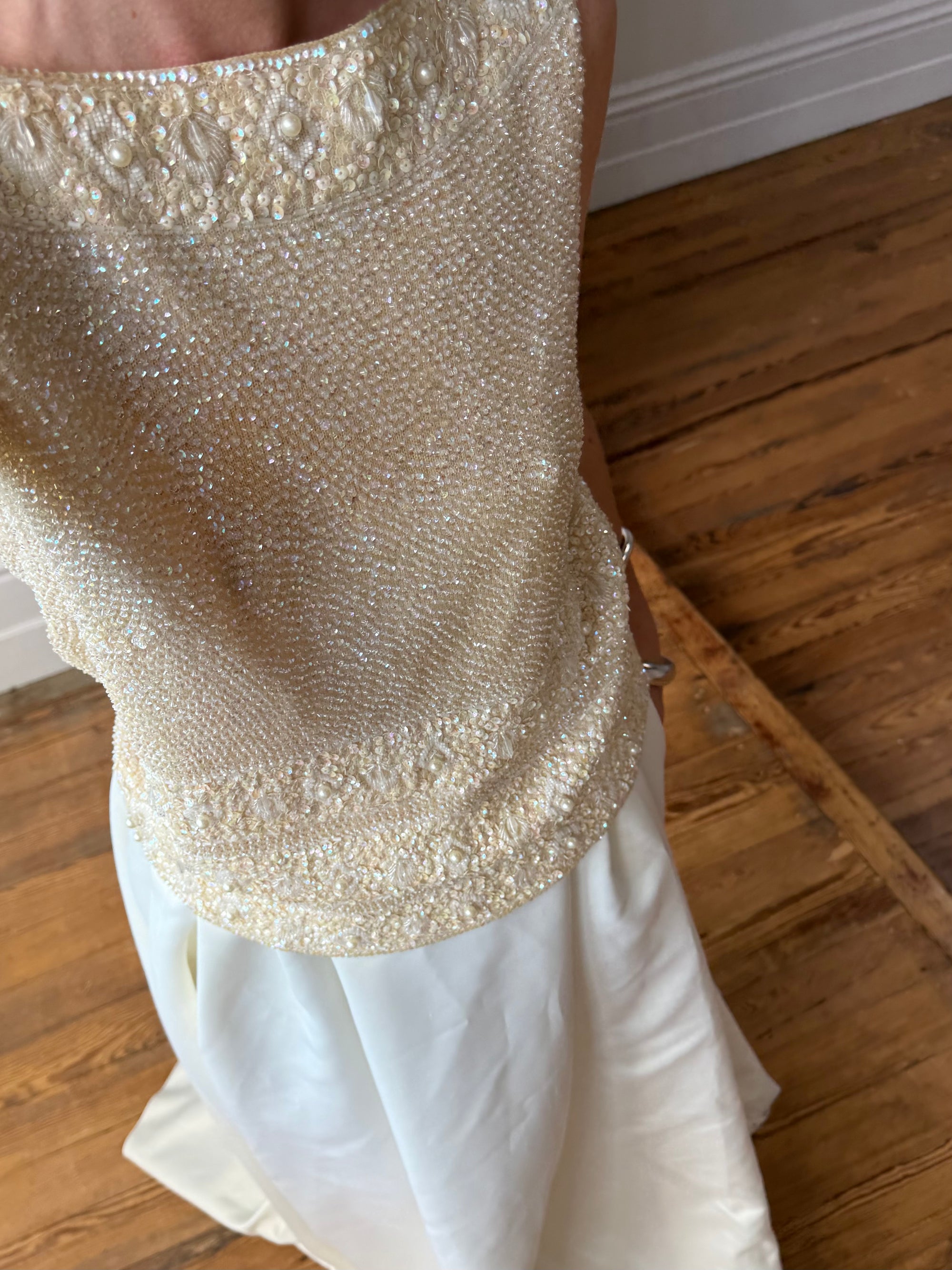 Vintage 60s Sequin Knit Tank Creme