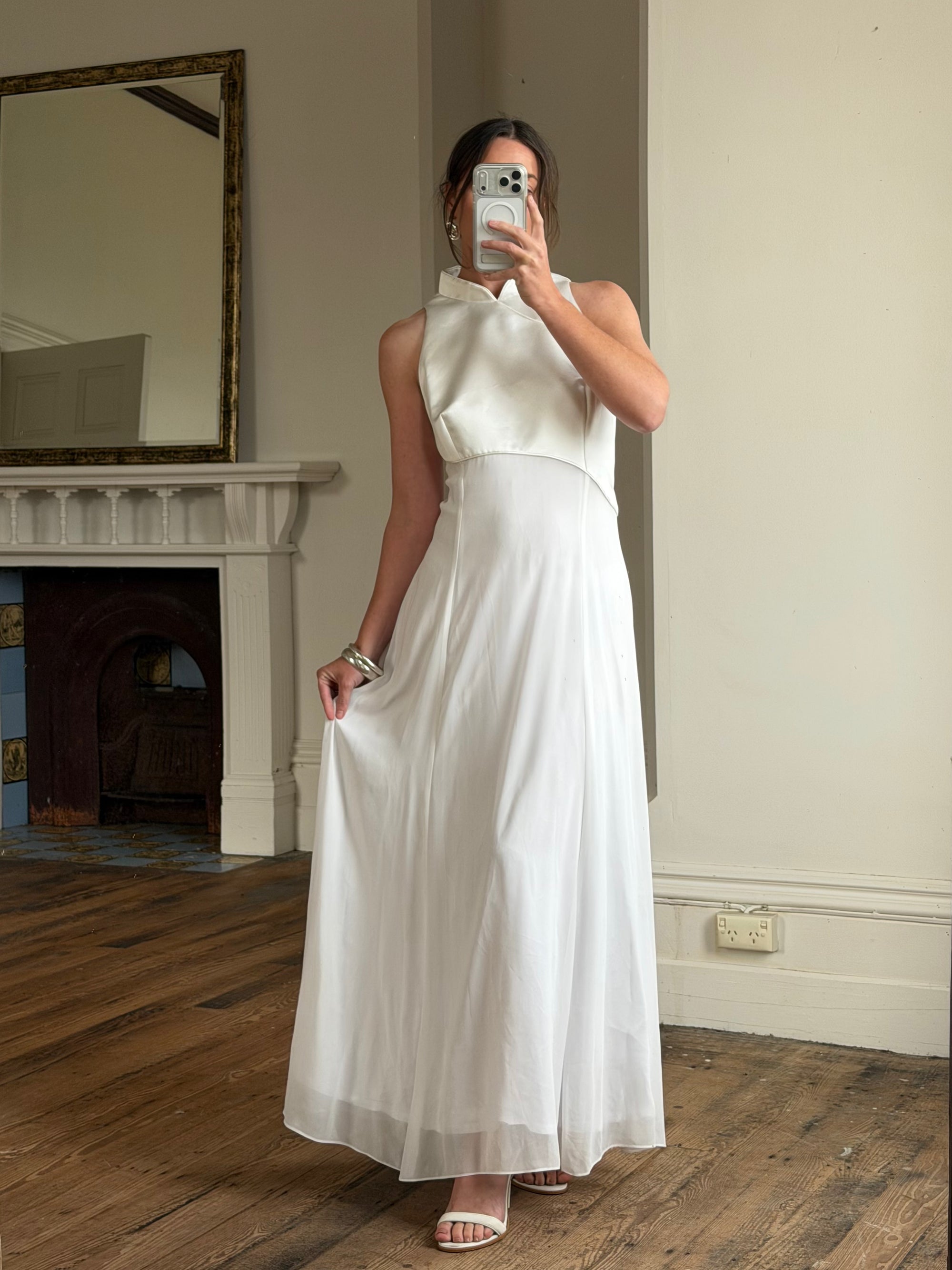 Vintage 90s Satin Cheongsam Sleeveless Bridal Dress