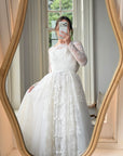 Vintage 1950s White Lace Bow Tulle Bridal Gown