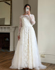 Vintage 1950s White Lace Bow Tulle Bridal Gown