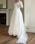 Vintage 1950s White Lace Bow Tulle Bridal Gown