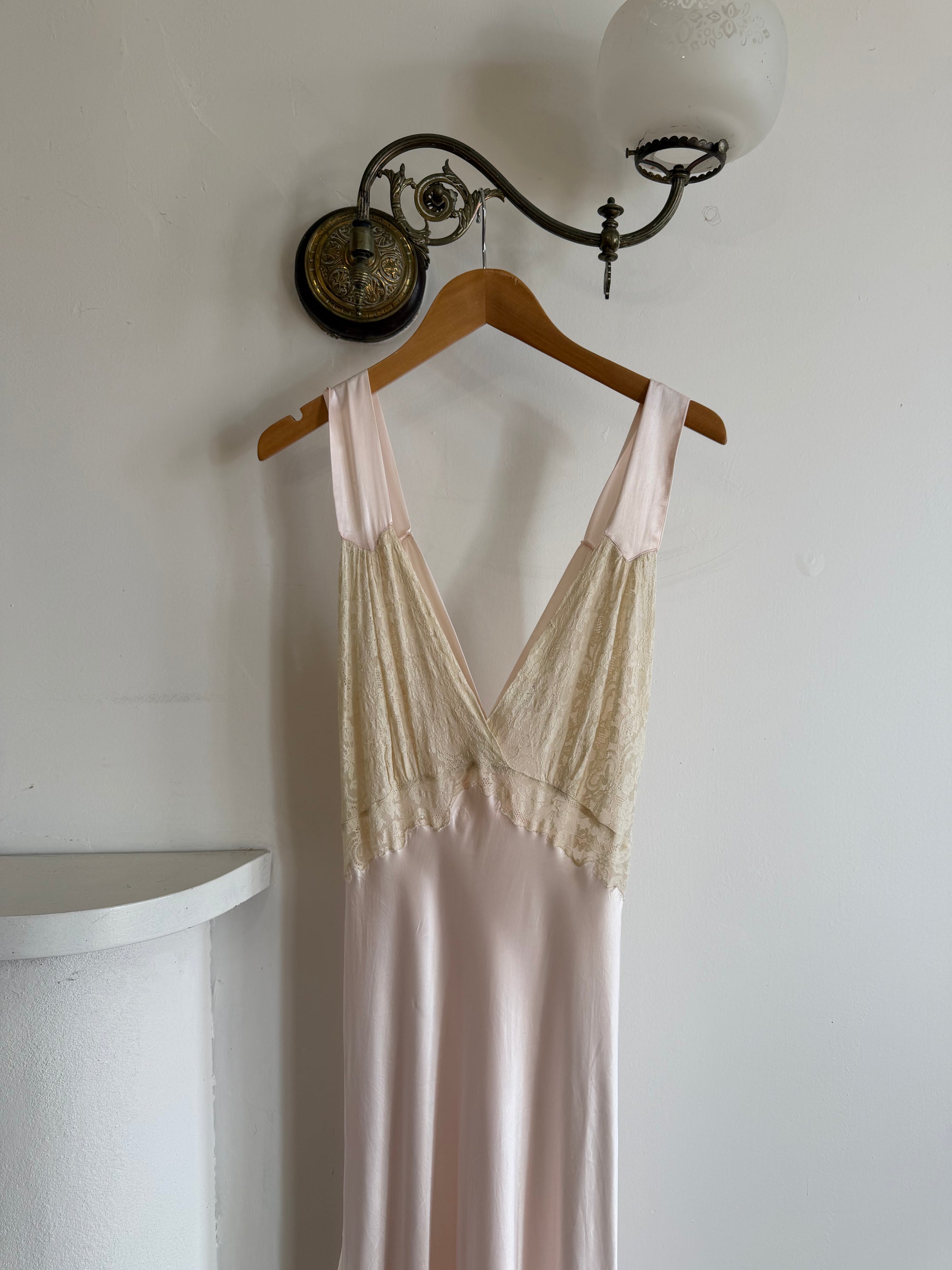 Vintage 40s Liquid Satin Lace Baby Pink Slip