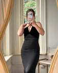 Vintage 90s Gothic Cross Velvet Halter Maxi Dress