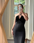 Vintage 90s Gothic Cross Velvet Halter Maxi Dress