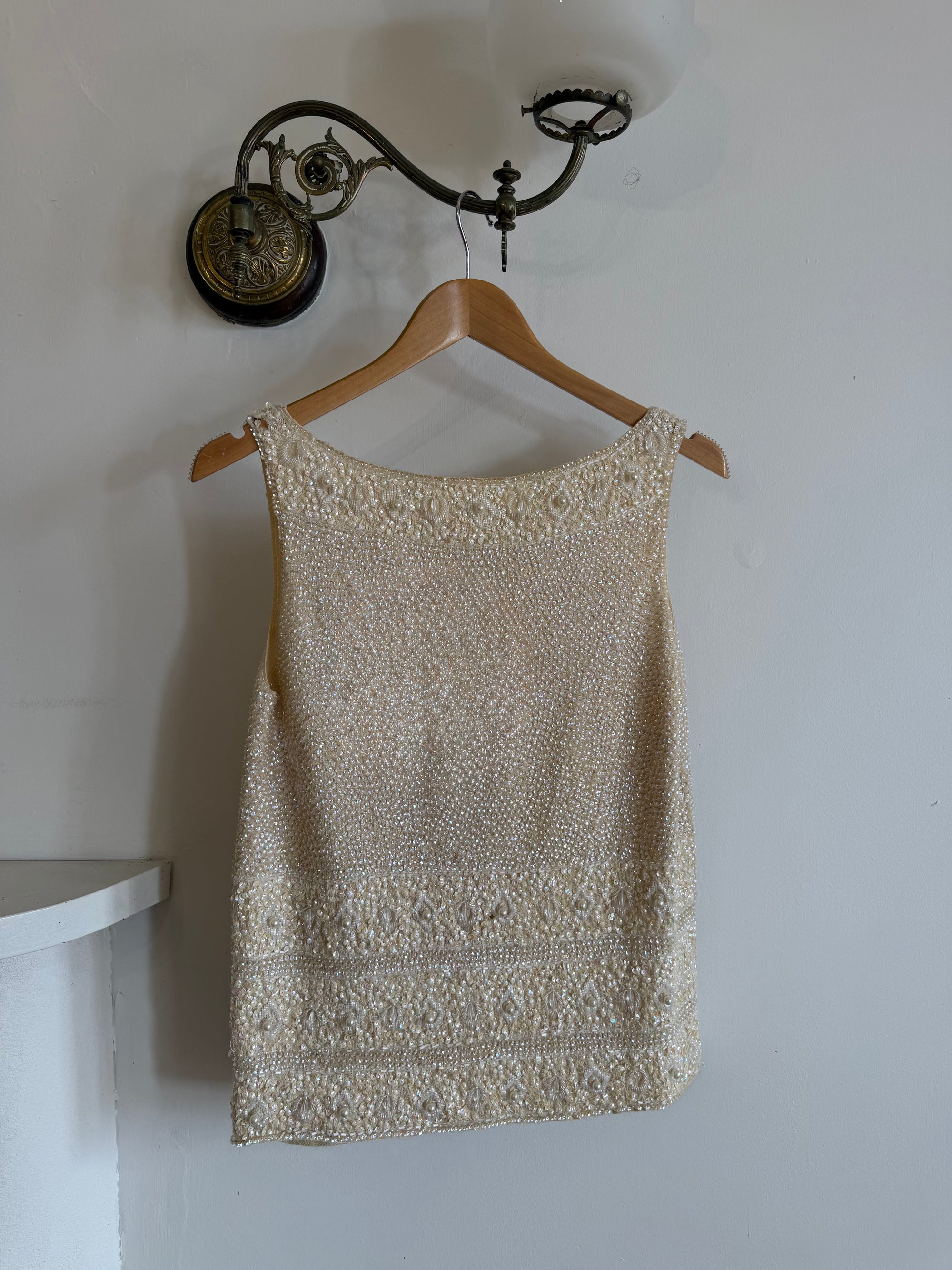Vintage 60s Sequin Knit Tank Creme