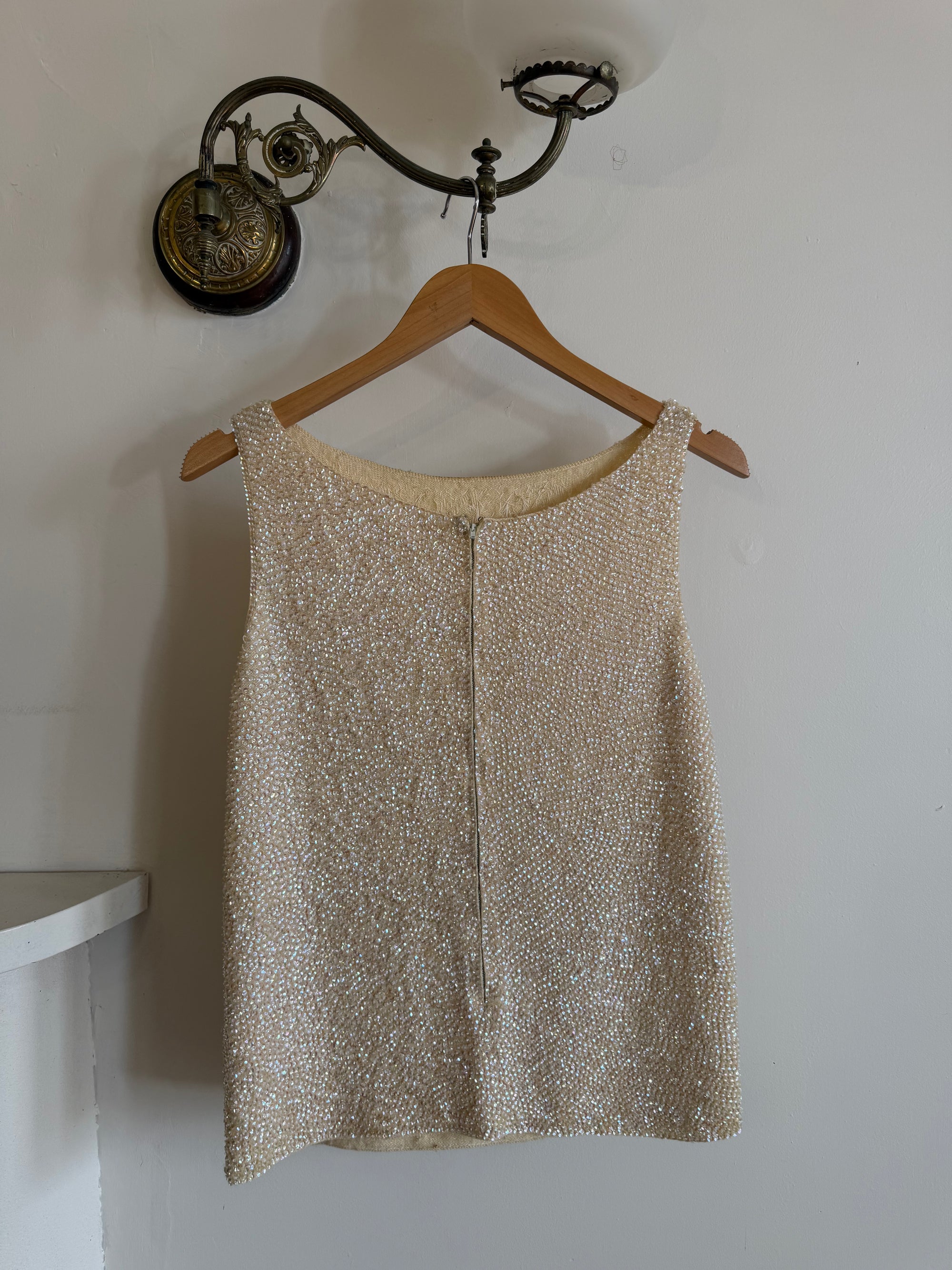 Vintage 60s Sequin Knit Tank Creme