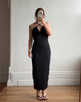 Vintage 90s Gothic Cross Velvet Halter Maxi Dress