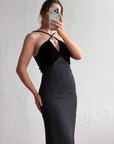 Vintage 90s Gothic Cross Velvet Halter Maxi Dress