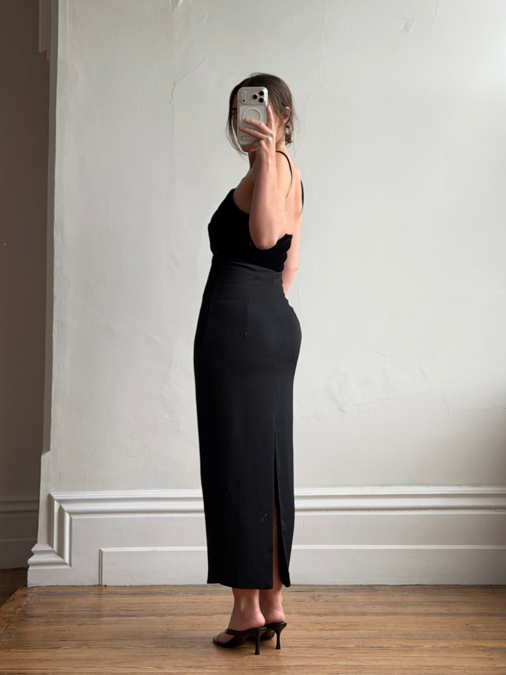 Vintage 90s Gothic Cross Velvet Halter Maxi Dress