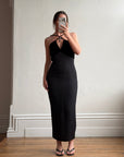 Vintage 90s Gothic Cross Velvet Halter Maxi Dress