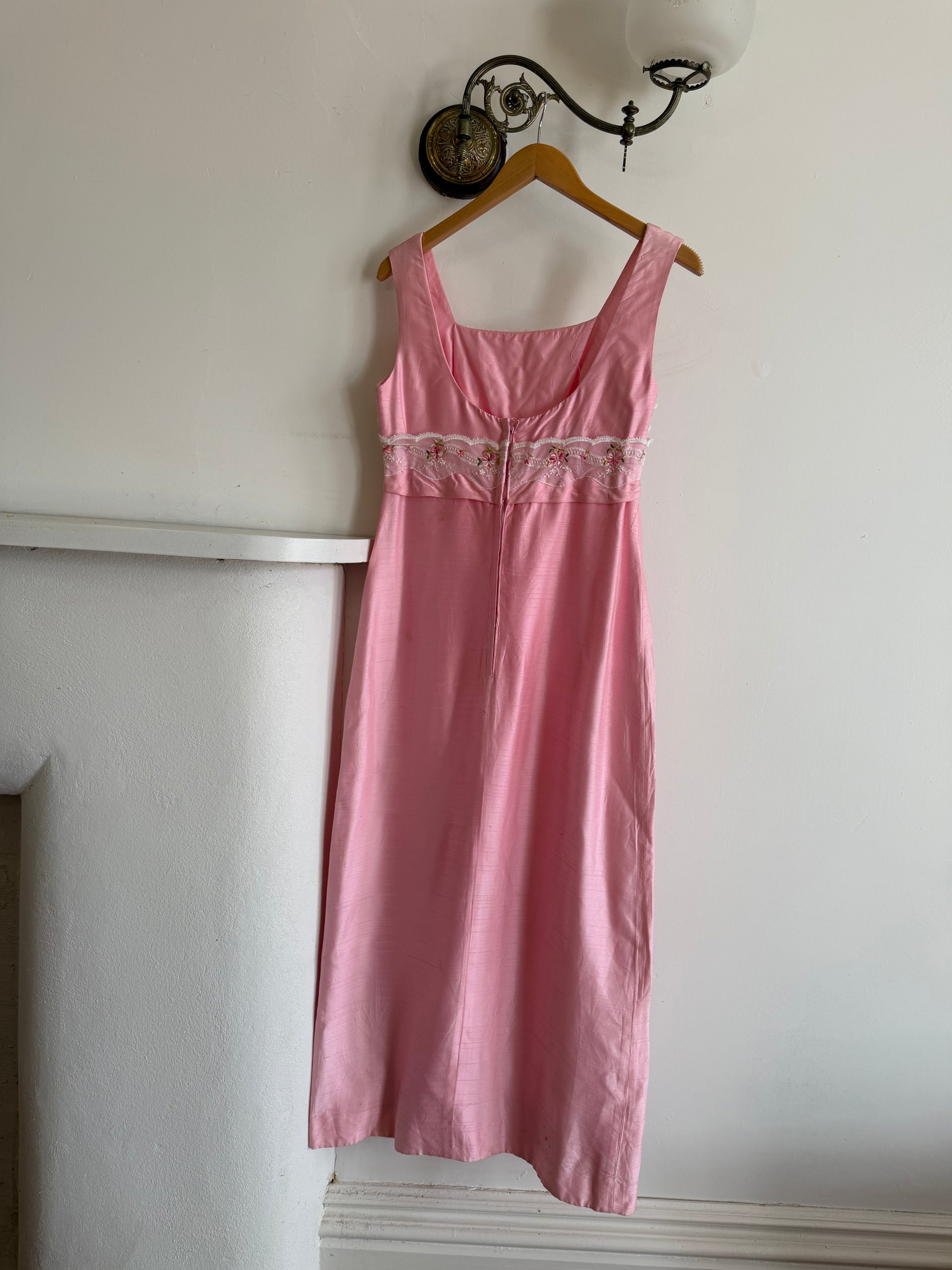 Vintage 60s Lace Ruffled Midi Dress Candy Pink