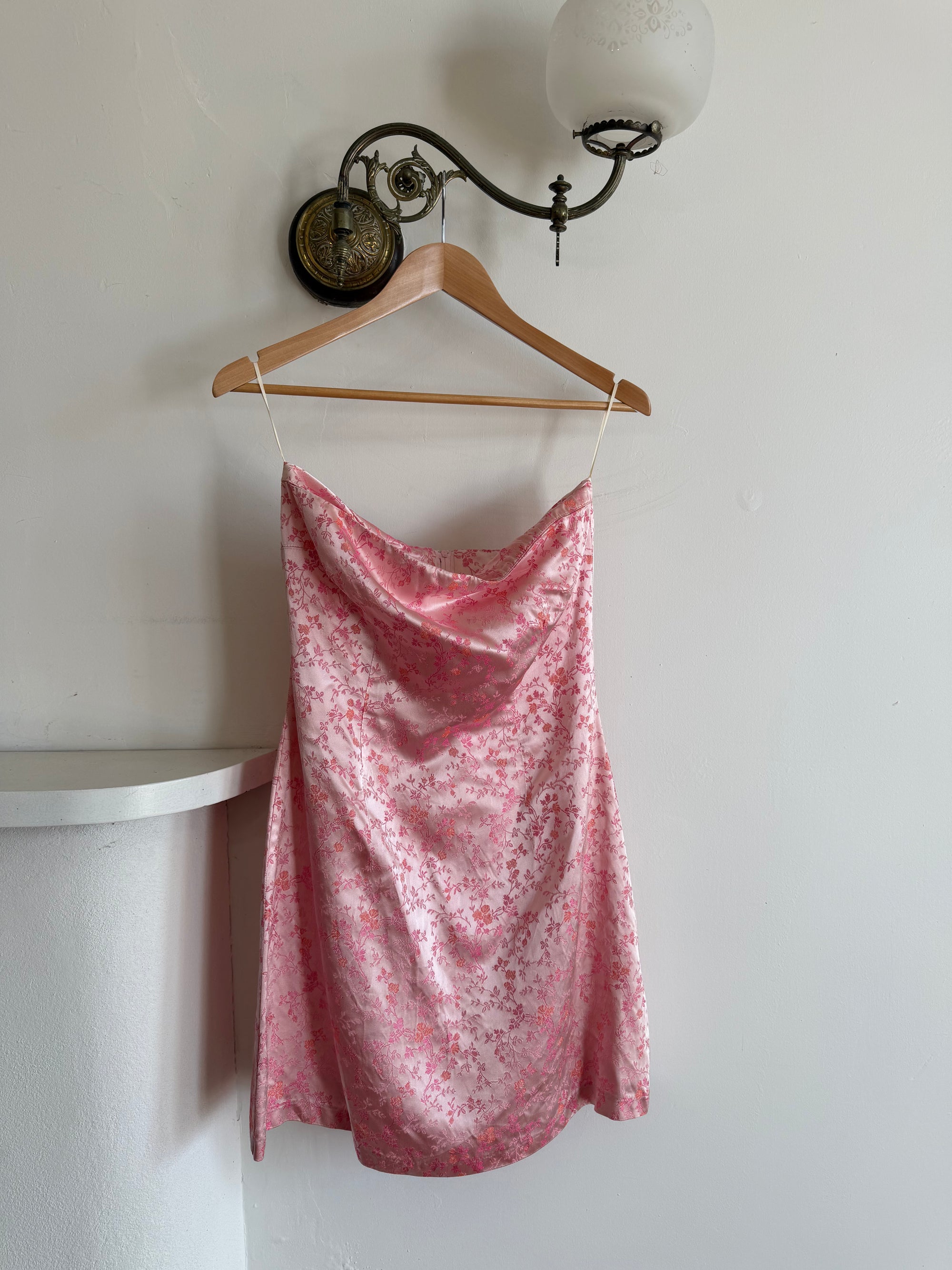 Vintage 90s Vine Jacquard Pink Strapless Mini Pink