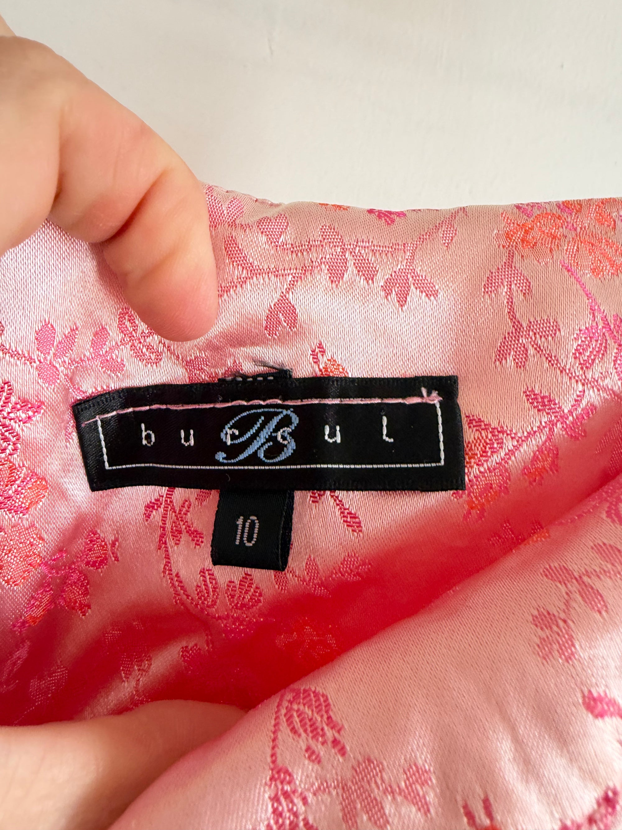 Vintage 90s Vine Jacquard Pink Strapless Mini Pink
