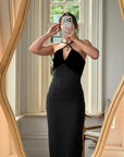 Vintage 90s Gothic Cross Velvet Halter Maxi Dress