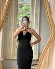 Vintage 90s Gothic Cross Velvet Halter Maxi Dress