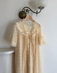 Vintage 70s Creme Lace Embroidered Rose Slip and Robe Set