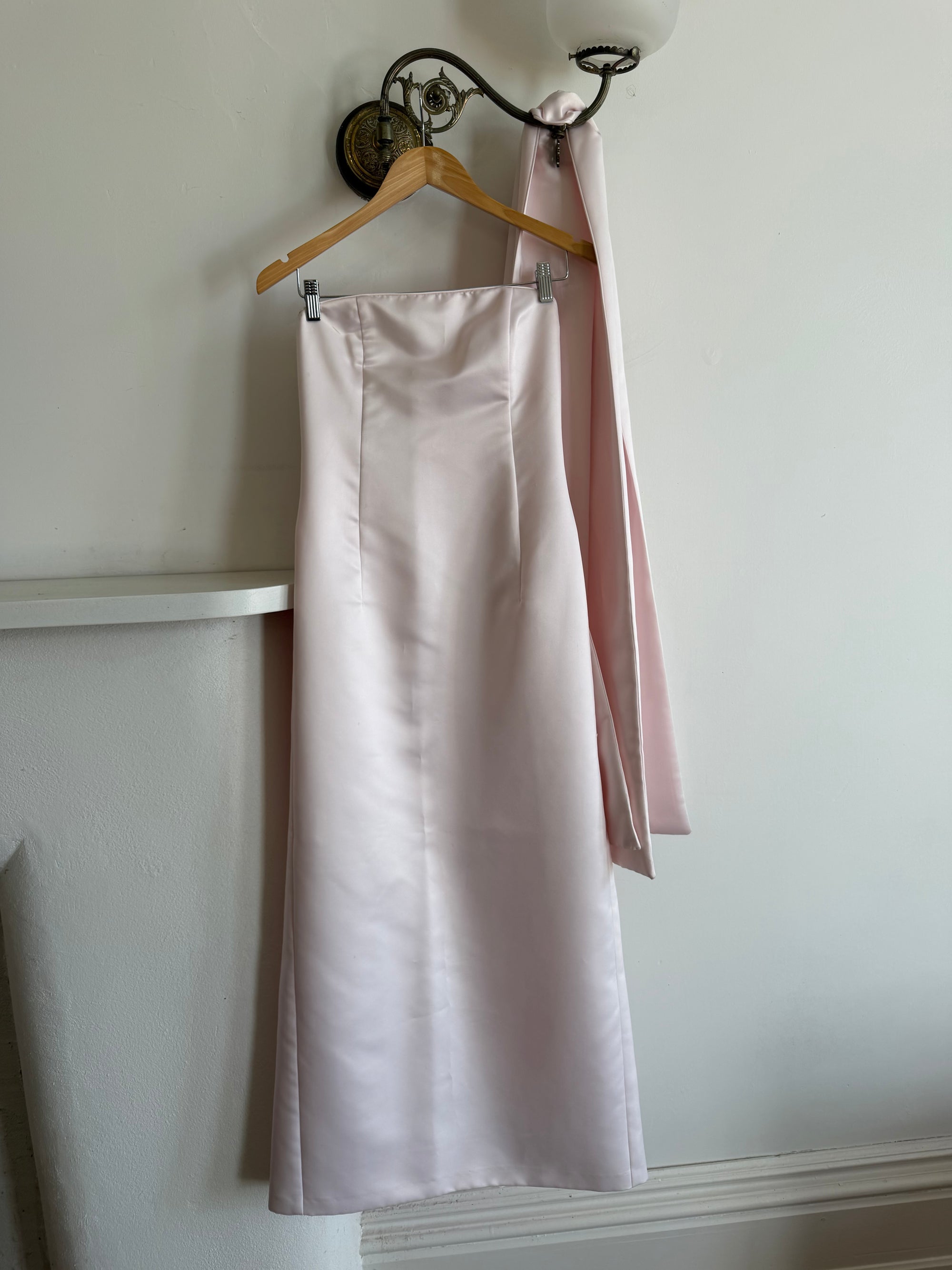 Vintage 90s Satin Lace Up Prom Dress Baby Pink