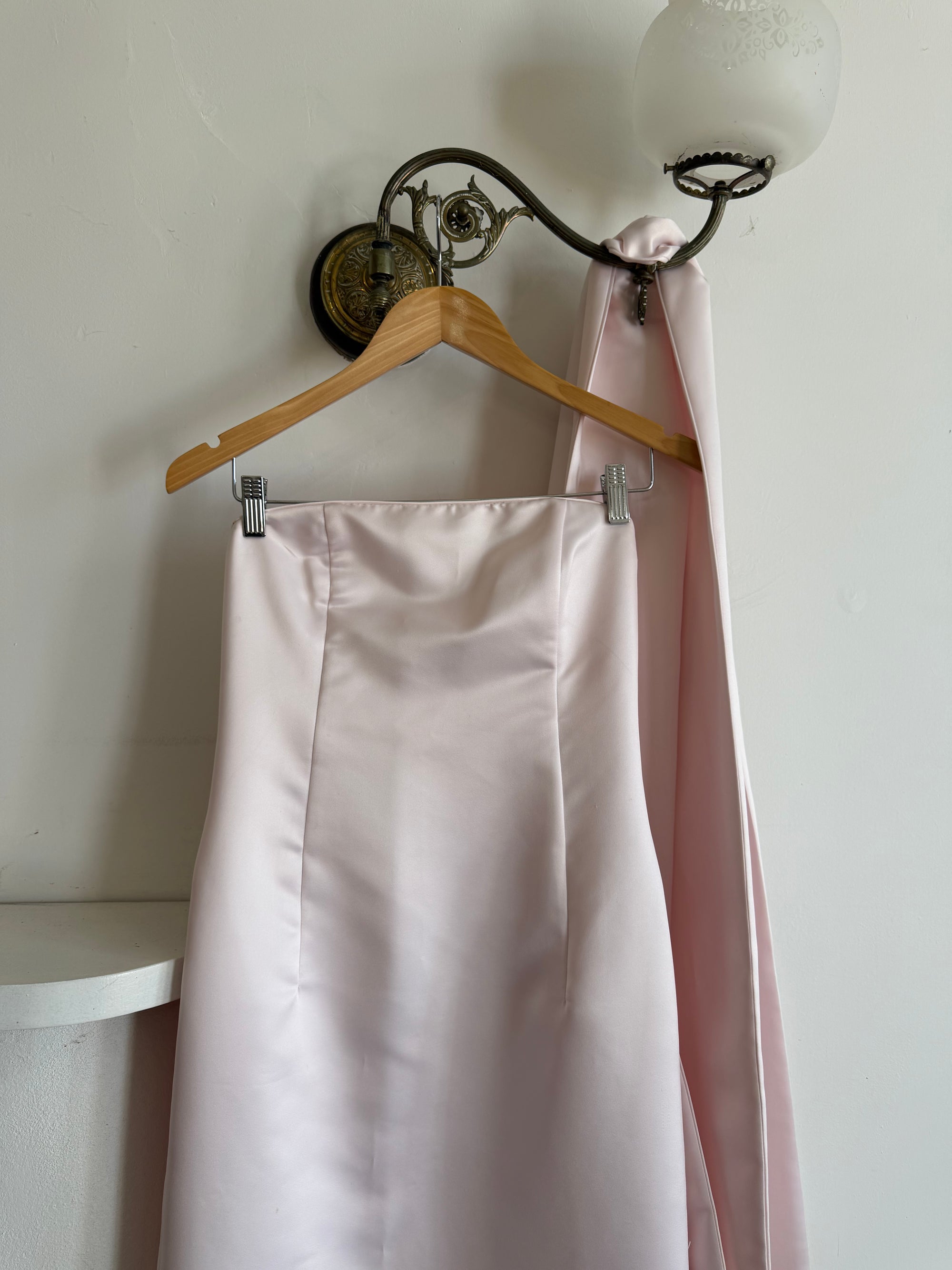 Vintage 90s Satin Lace Up Prom Dress Baby Pink
