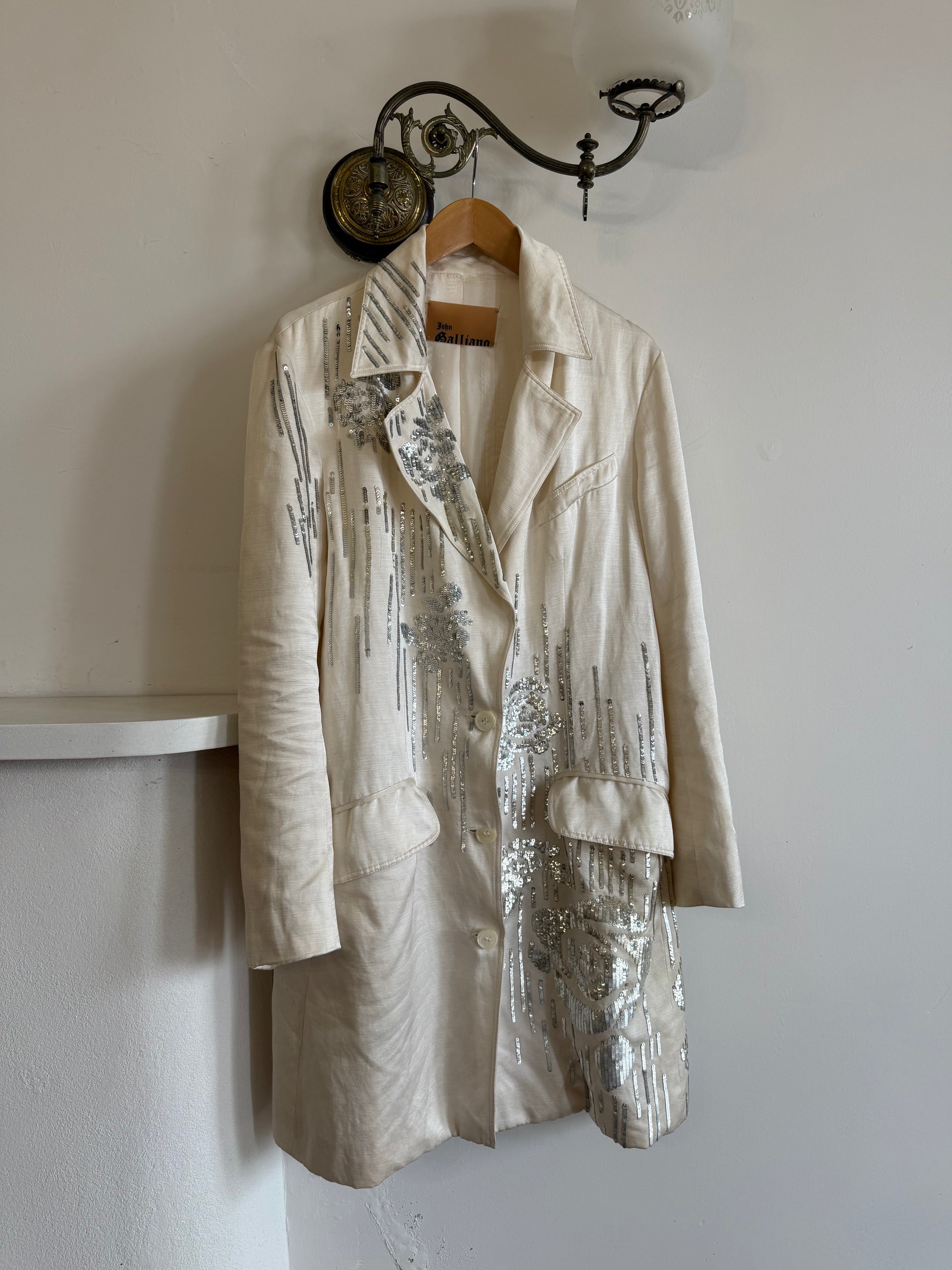 Vintage 2007 John Galliano Metallic Rose Silk Linen Blazer Dress