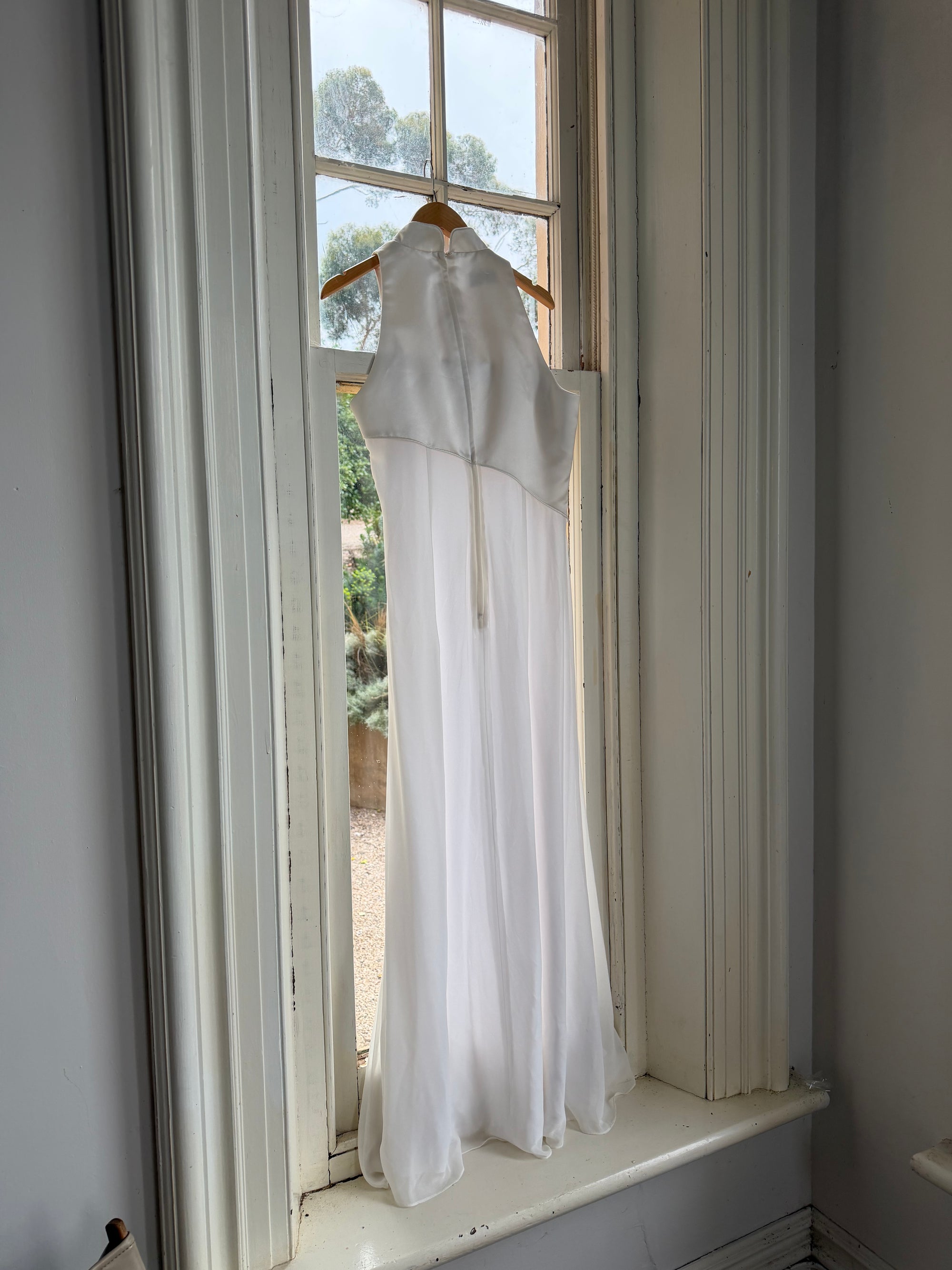 Vintage 90s Satin Cheongsam Sleeveless Bridal Dress