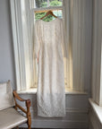Vintage 90s Rope Embroidered Long Sleeve Open Back Wedding Dress