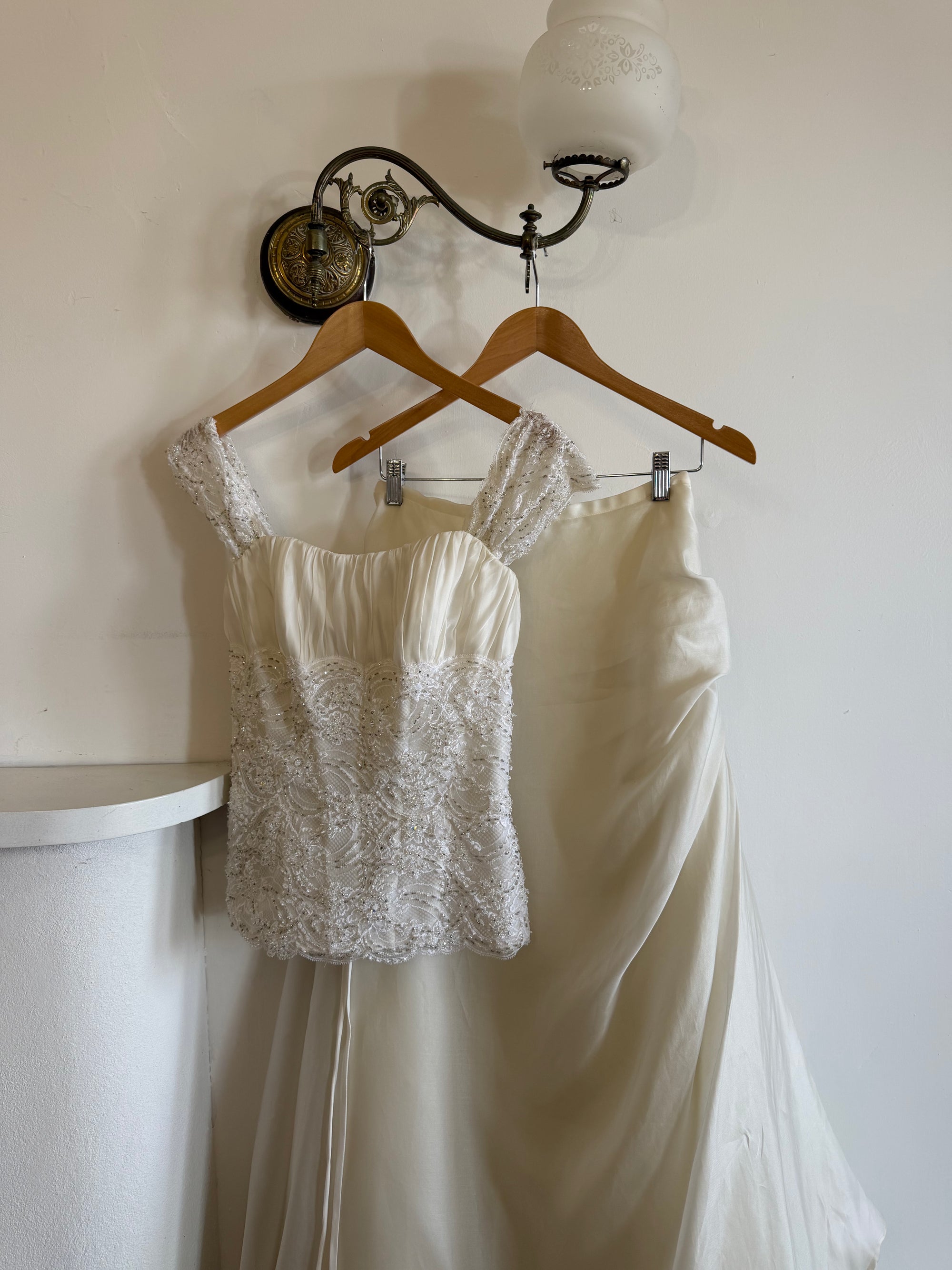 Vintage 90s Italian Two Piece Diamante and Organza Bridal Set