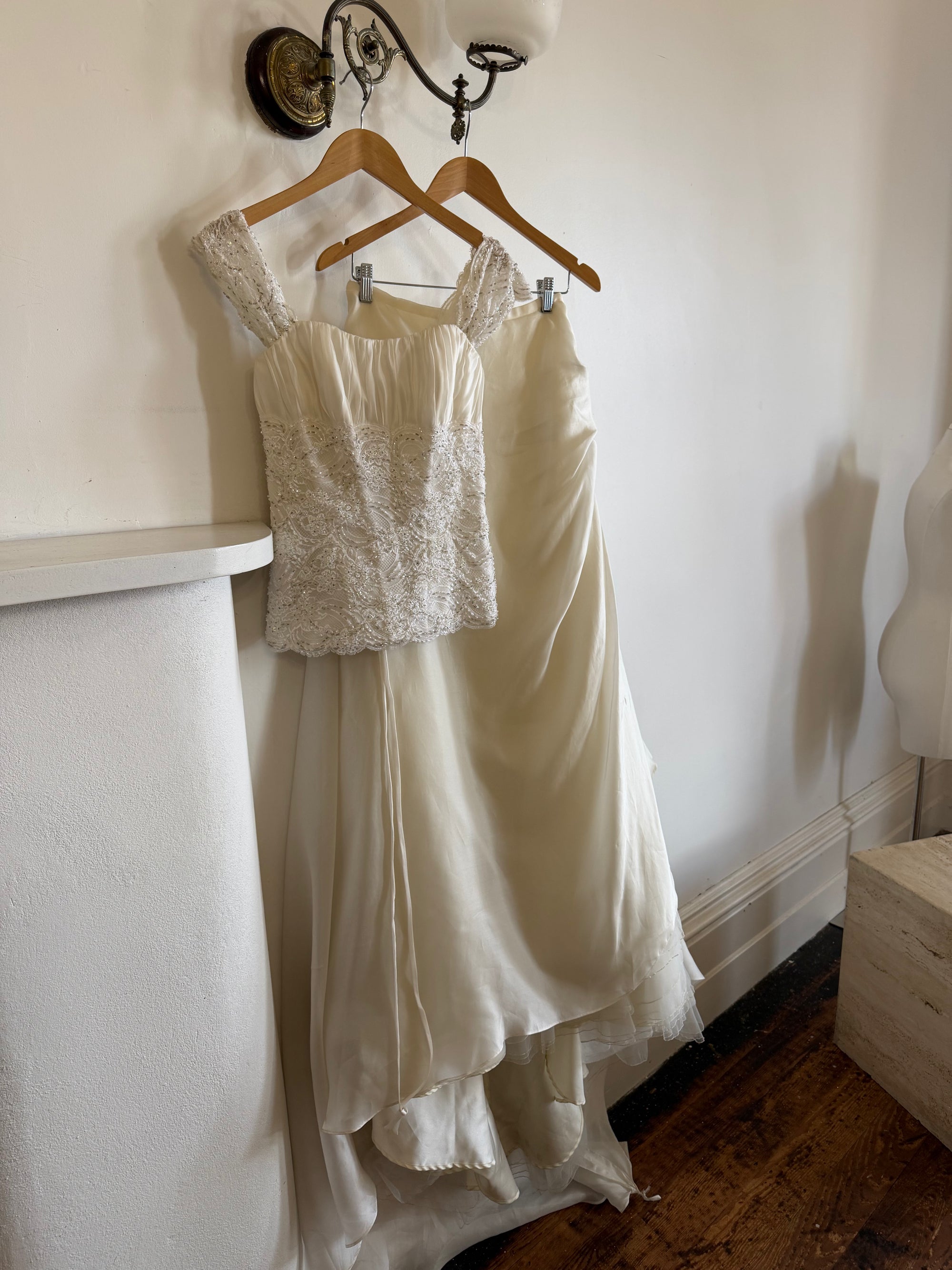 Vintage 90s Italian Two Piece Diamante and Organza Bridal Set